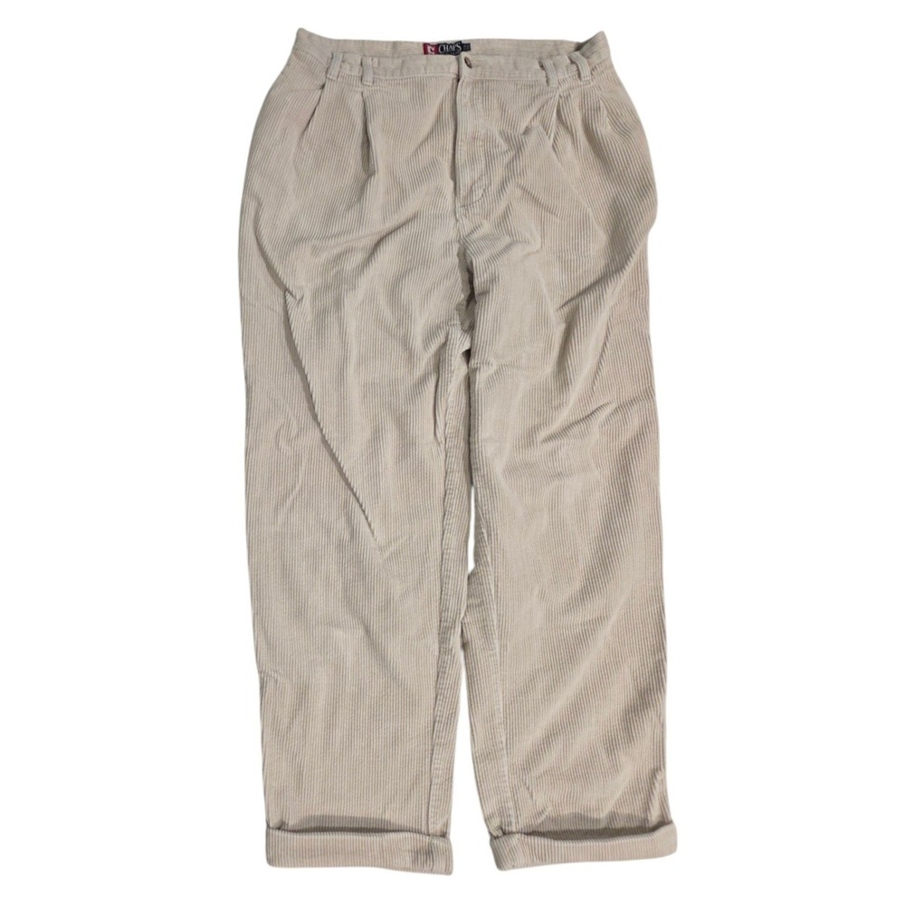 Vintage Chaps Ralph Lauren Mens Corduroy Pants Wide Wale Cream Pleated 38x32